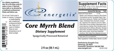 Energetix Core Myrrh Blend source label used in the packaging illustration