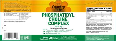 Country Life Phosphatidyl Choline Complex 1200 mg source label used in the packaging illustration