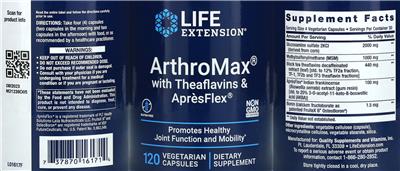 Life Extension ArthroMax with Theaflavins & AprèsFlex source label used in the packaging illustration