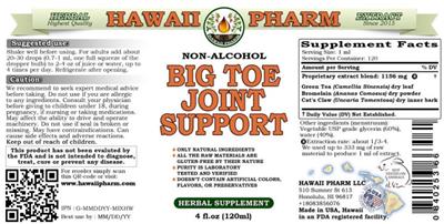 Hawaii Pharm Big Toe Joint Support Non-Alcohol product packaging