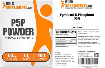 BulkSupplements.com P5P Powder Pyridoxal-5-Phosphate 50 mg product packaging