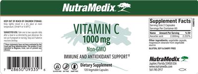NutraMedix Vitamin C 1000 mg source label used in the packaging illustration