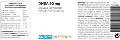 Super-Nutrition DHEA 50 mg source label used in the packaging illustration