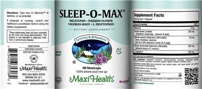 Maxi Health Sleep-O-Max source label used in the packaging illustration