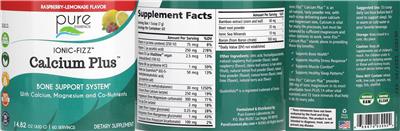 Pure Essence Ionic-Fizz Calcium Plus Raspberry-Lemonade Flavor source label used in the packaging illustration