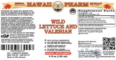 Hawaii Pharm Wild Lettuce and Valerian product packaging