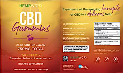 HempWorx CBD Gummies Wild Cherry 750 mg source label used in the packaging illustration