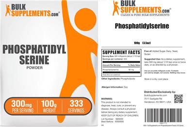 BulkSupplements.com Phosphatidylserine Powder 300 mg source label used in the packaging illustration