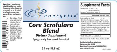 Energetix Core Scrofulara Blend source label used in the packaging illustration