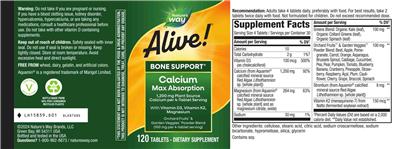 Nature's Way Alive! Calcium 1200 mg source label used in the packaging illustration