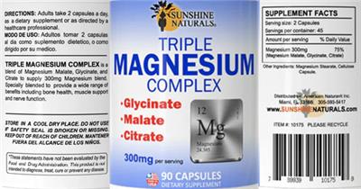 Sunshine Naturals Triple Magnesium Complex 300 mg source label used in the packaging illustration