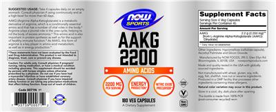 NOW Sports AAKG 2200 source label used in the packaging illustration