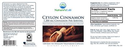 Nature's Lab Ceylon Cinnamon 1200 mg source label used in the packaging illustration