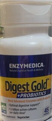 Enzymedica Digest Gold + Probiotics source label used in the packaging illustration