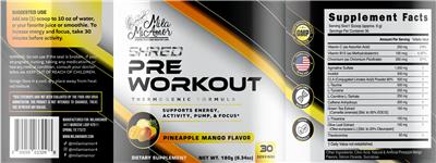 MilaMiAmor Shred Pineapple Mango Flavor source label used in the packaging illustration
