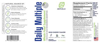 Zemvelo Daily Multiple Wild Cherry Flavor source label used in the packaging illustration