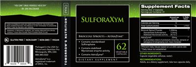 Tomorrow's Nutrition Pro SulforaXym source label used in the packaging illustration