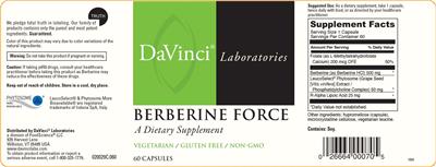 DaVinci Laboratories Berberine Force source label used in the packaging illustration