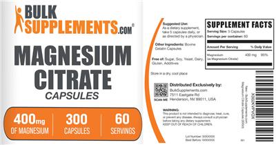 BulkSupplements.com Magnesium Citrate Capsules 400 mg product packaging