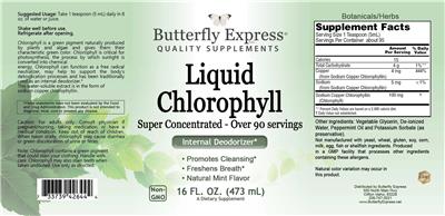 Butterfly Express Liquid Chlorophyll Natural Mint Flavor source label used in the packaging illustration