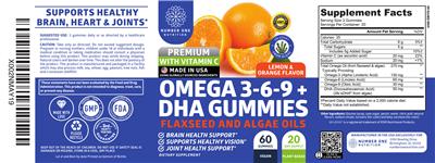 Number One Nutrition Omega 3-6-9 + DHA Gummies Lemon & Orange Flavor product packaging