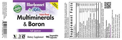 Bluebonnet Multiminerals & Boron Iron-Free source label used in the packaging illustration
