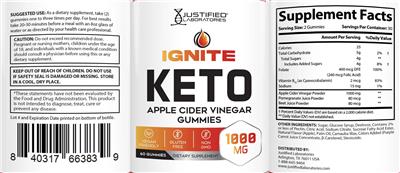 Justified Laboratories Ignite Keto Apple Cider Vinegar Gummies product packaging