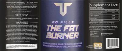 Troponin Nutrition Go Pills The Fat Burner source label used in the packaging illustration