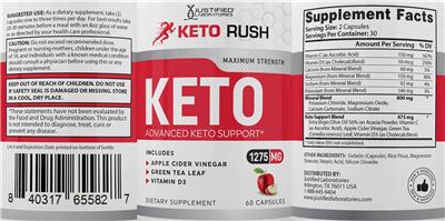 Justified Laboratories Keto Rush Keto source label used in the packaging illustration