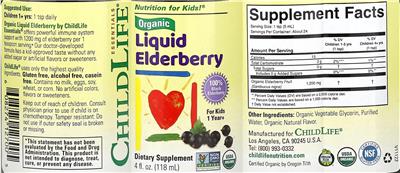 ChildLife Essentials Organic Liquid Elderberry source label used in the packaging illustration