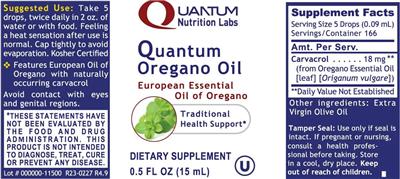 Quantum Nutrition Labs Quantum Oregano Oil source label used in the packaging illustration