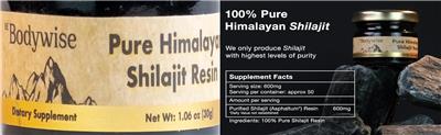 BE Bodywise Pure Himalayan Shilajit Resin source label used in the packaging illustration