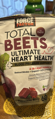 Force Factor Total Beets Ultimate Heart Health Pomegranate Berry Flavor source label used in the packaging illustration