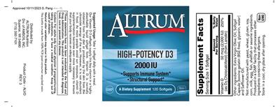 Altrum High-Potency D3 2000 IU source label used in the packaging illustration