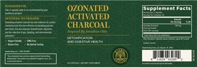 Global Healing Ozonated Activated Charcoal source label used in the packaging illustration