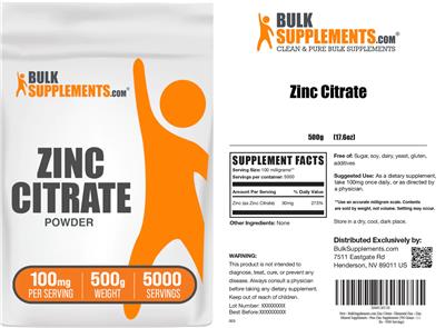 BulkSupplements.com Zinc Citrate Powder 100 mg product packaging