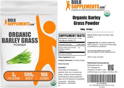 BulkSupplements.com Organic Barley Grass Powder 3 g product packaging