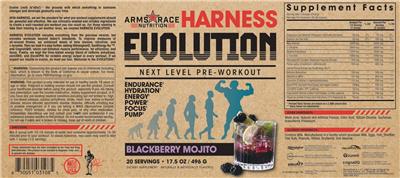 Arms Race Nutrition Harness Evolution Blackberry Mojito source label used in the packaging illustration