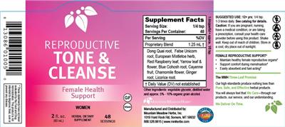 Mountain Meadow Herbs Reproductive Tone & Cleanse source label used in the packaging illustration