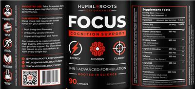 Humbleroots Performance Focus source label used in the packaging illustration