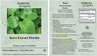 Materia Organica Kava Extract Powder source label used in the packaging illustration