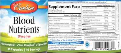 Carlson Blood Nutrients 28 mg source label used in the packaging illustration