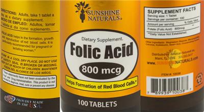 Sunshine Naturals Folic Acid 800 mcg product packaging