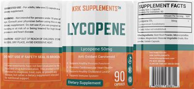 KRK Supplements Lycopene 50 mg source label used in the packaging illustration