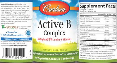 Carlson Active B Complex source label used in the packaging illustration