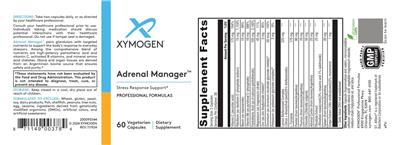 XYMOGEN Adrenal Manager source label used in the packaging illustration