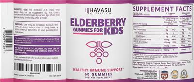 Havasu Nutrition Elderberry Gummies For Kids source label used in the packaging illustration