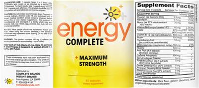 Complete Brands Instant Brands Energy Complete source label used in the packaging illustration