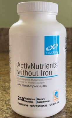 XYMOGEN ActivNutrients without Iron source label used in the packaging illustration