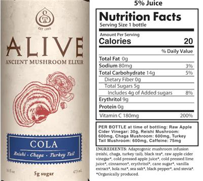GT’s Alive Alive Cola source label used in the packaging illustration
